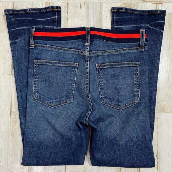 Veronica Beard Carolyn 10" Baby Boot Womens Size 26" Blue Tidal Tuxedo Waistband - Picture 10 of 16